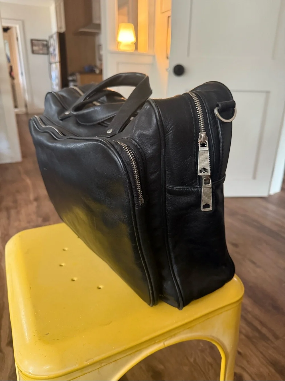 JACK SPADE Black Leather Messenger Bag